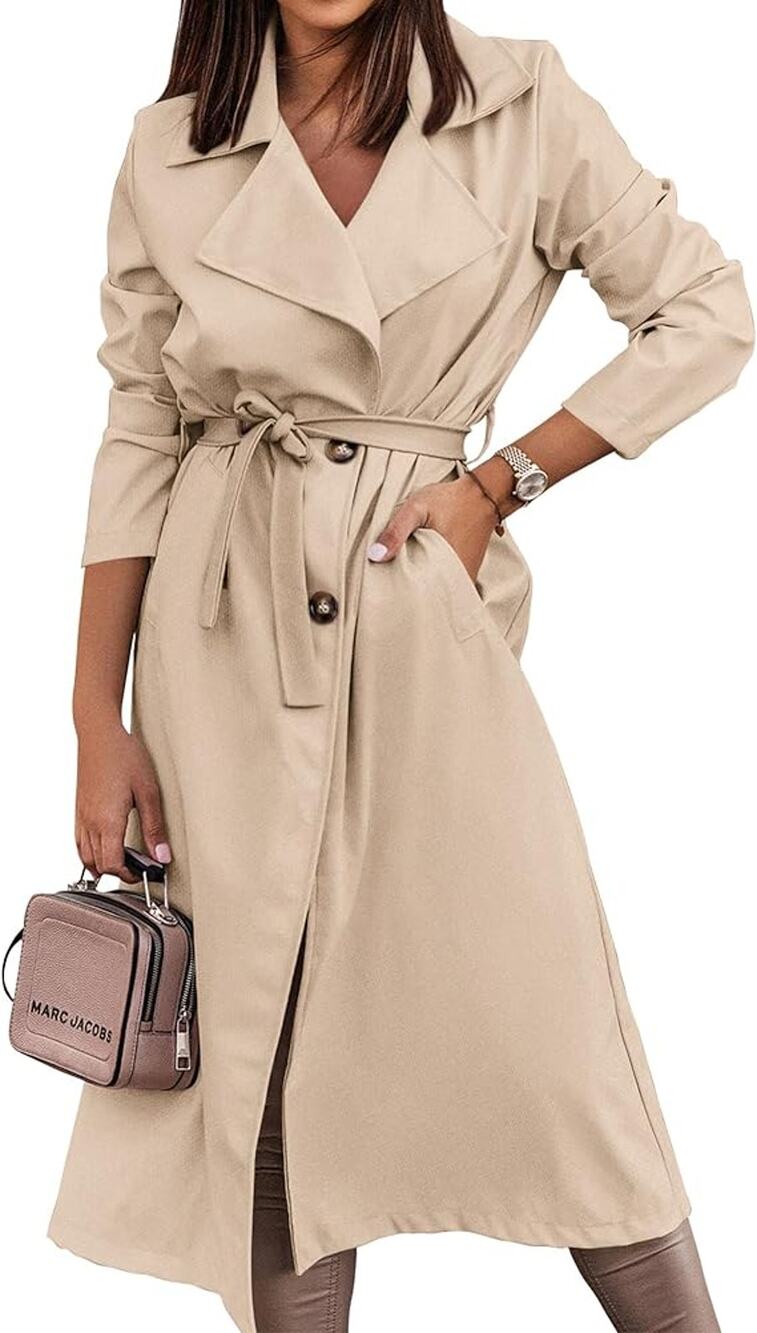 NEW KIRUNDO Women's Beige Double-Breasted Trench Coat Lapel Overcoat Size XL